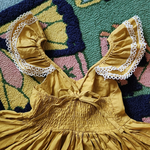 Girls' Mustard Yellow Lace-Trim Party Dress - Picture 3 of 9